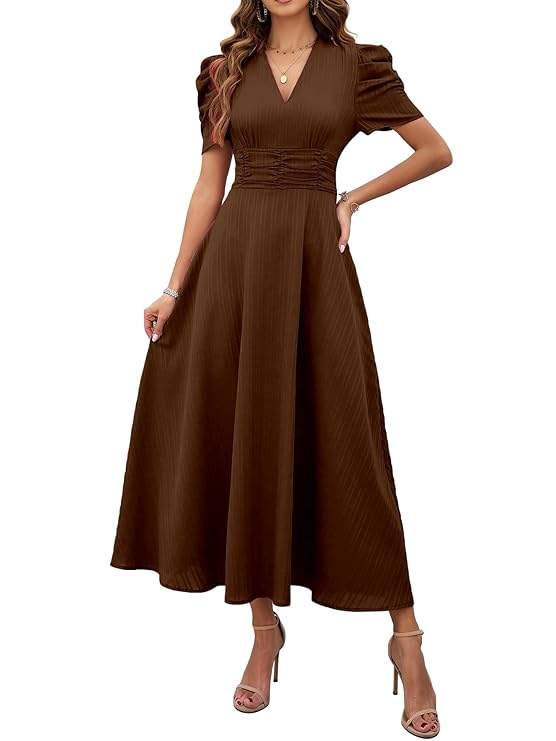 Women's V-Neck A-Line Maxi Dress