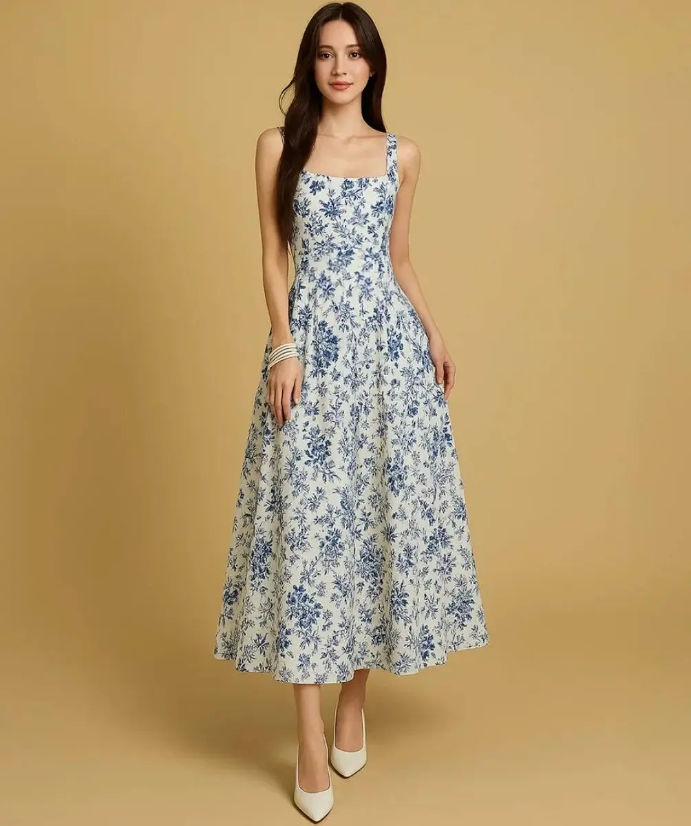Women's Floral Corset Midi Dress